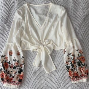 Floral Cream Tie-Front Blouse